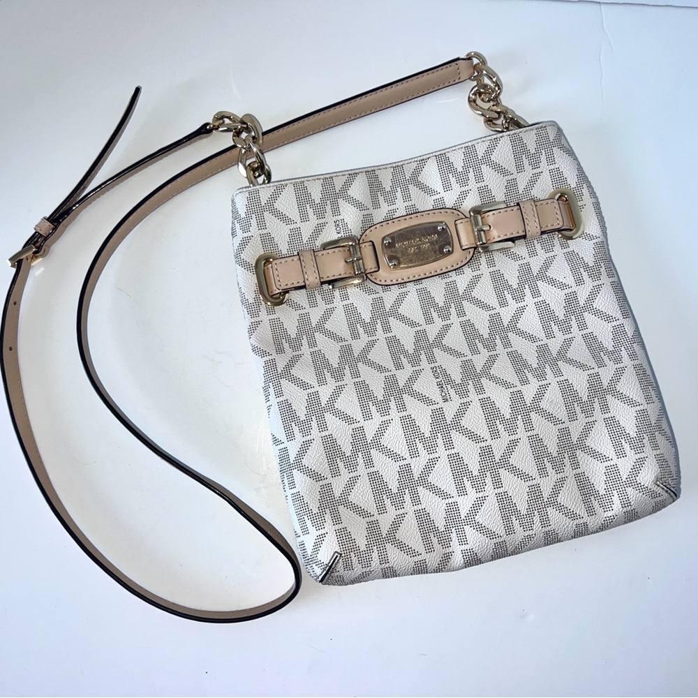 MICHAEL KORS HAMILTON SIGNATURE MK‎ MESSENGER CROSSBODY BAG VANILLA ACORN PURSE